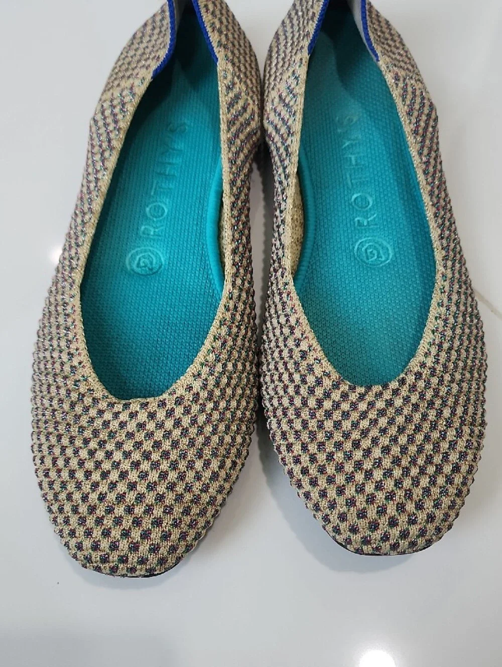 Rothy's Multi Color Metallic Square Toe Ballet Flats